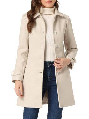 Women's Beige Winter Overcoat Peter Pan Collar Single Breasted Pea Coat A-Line